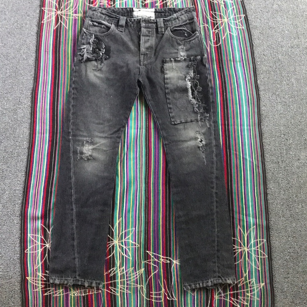Free People Grey floral jeans